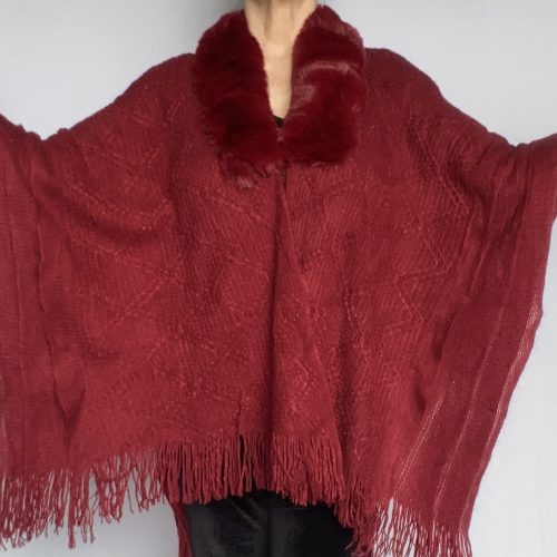 Ruana Cuello Piel Rojo Italiano