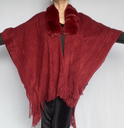 Ruana Cuello Piel Rojo Italiano