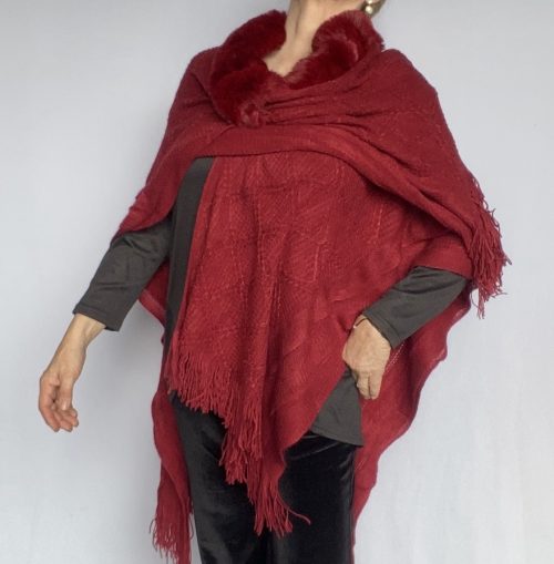 Ruana Cuello Piel Rojo Italiano