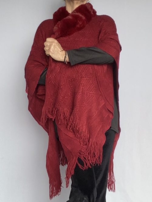 Ruana Cuello Piel Rojo Italiano