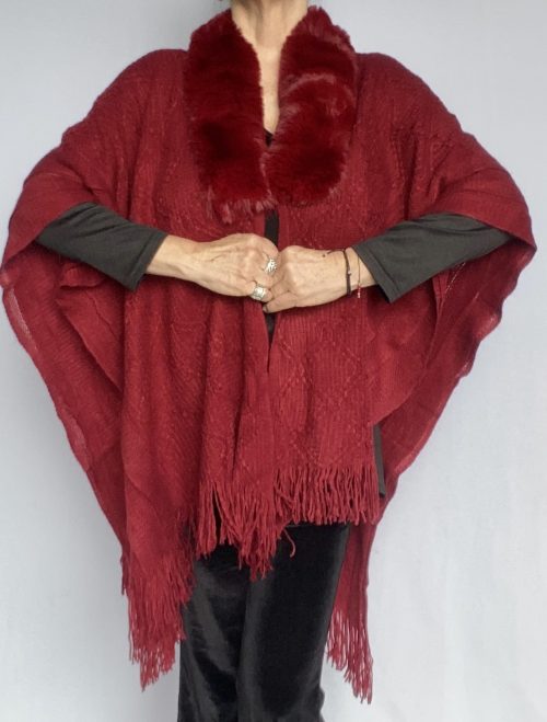 Ruana Cuello Piel Rojo Italiano