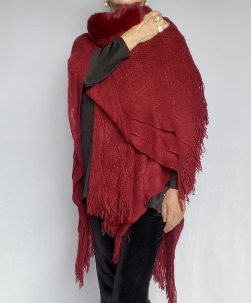Ruana Cuello Piel Rojo Italiano