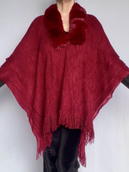 Ruana Cuello Piel Rojo Italiano